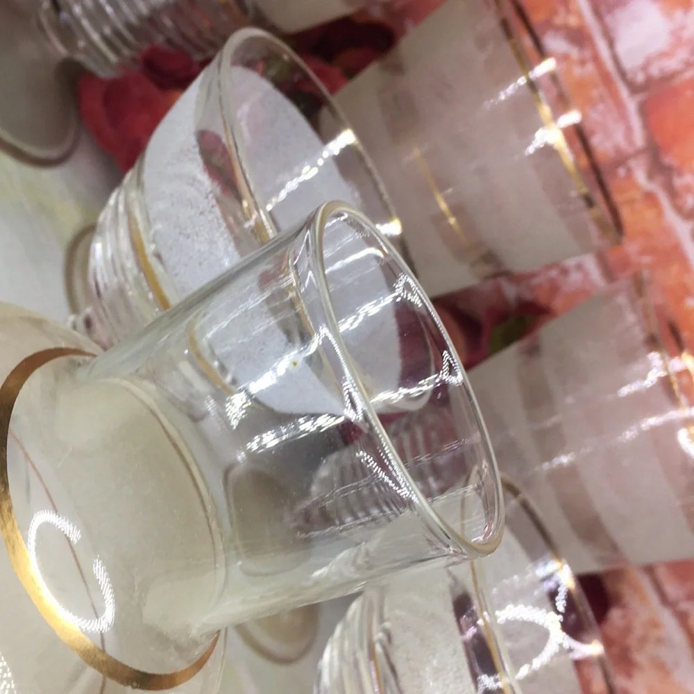 Vintage MCM Federal Glass Frosted Gilt Gold Rimmed Nine Piece Bar Set